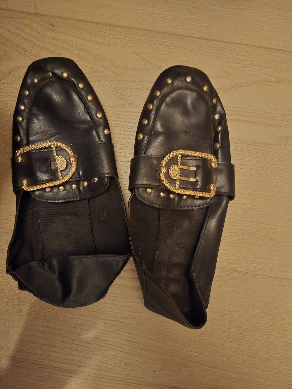 Men's Black Leather Loafers with Gold Buckle
